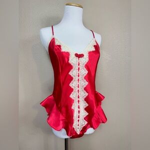 VTG Victoria’s Secret Gold Label Red Satin Lace Teddy White